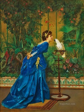  Lady Tableaux - Dame nourrissant un oiseau perroquet